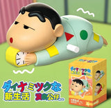 Multicolor plastic Shinchan anime figure toy crawling and hugging an alarm clock collectible decoration