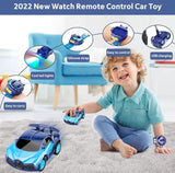 Blue mini RC car watch toy with remote control for indoor play and developing coordination