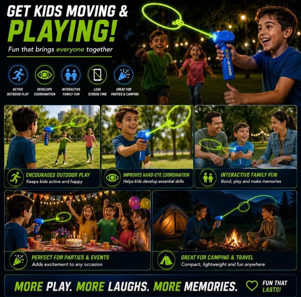 Multicolor plastic rope launcher toy for kids, featuring a string shooter design for outdoor play