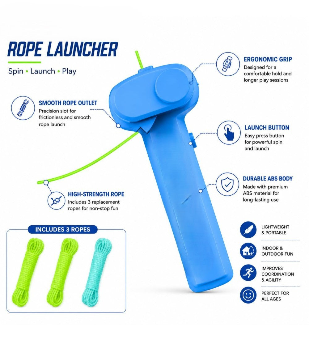 Multicolor plastic rope launcher toy for kids, featuring a string shooter design for outdoor play