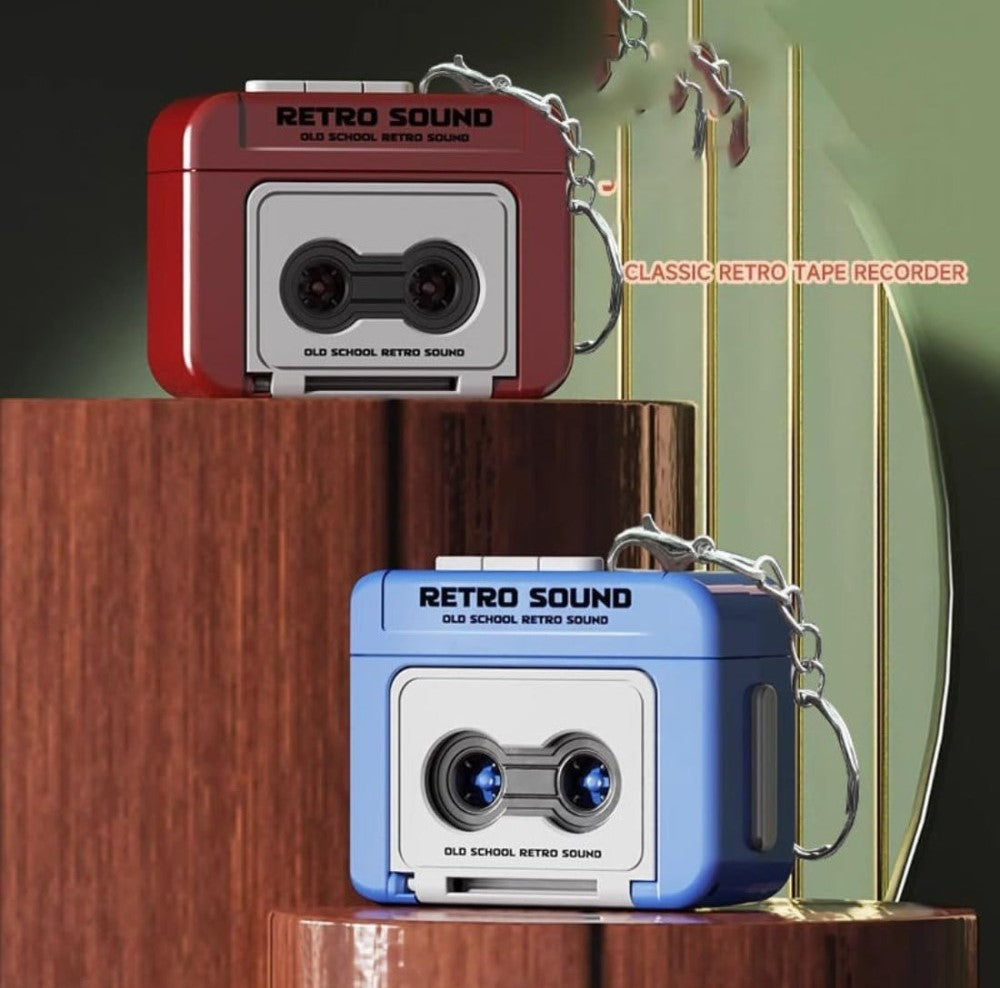 Multicolor plastic retro cassette tape recorder keychain with 15-second voice recording and bag charm