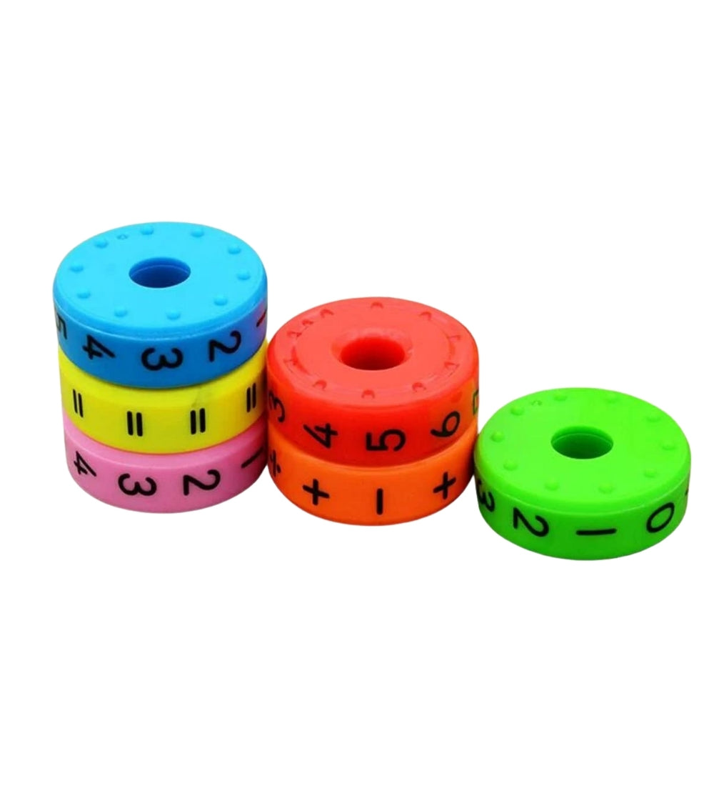 Multicolor plastic magnetic math blocks set for learning addition, subtraction, and spatial thinking