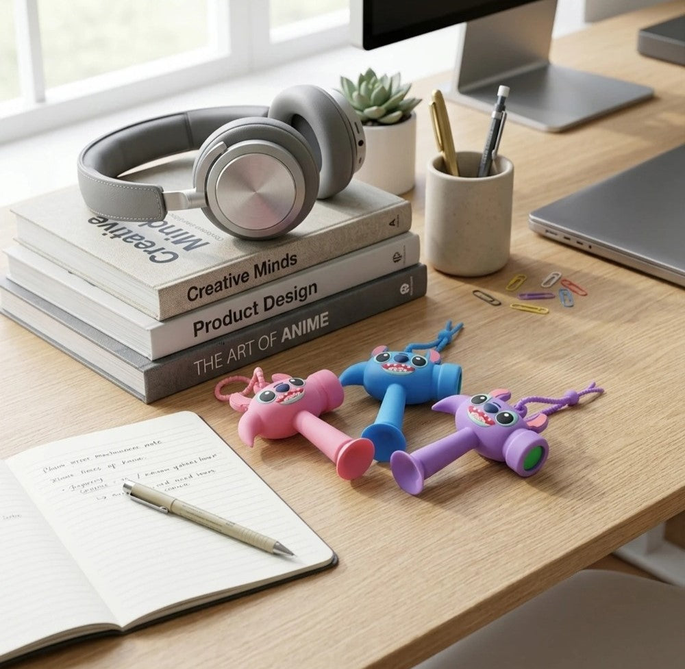 Multicolor rubber hammer keychain toy with cartoon design and smooth finish