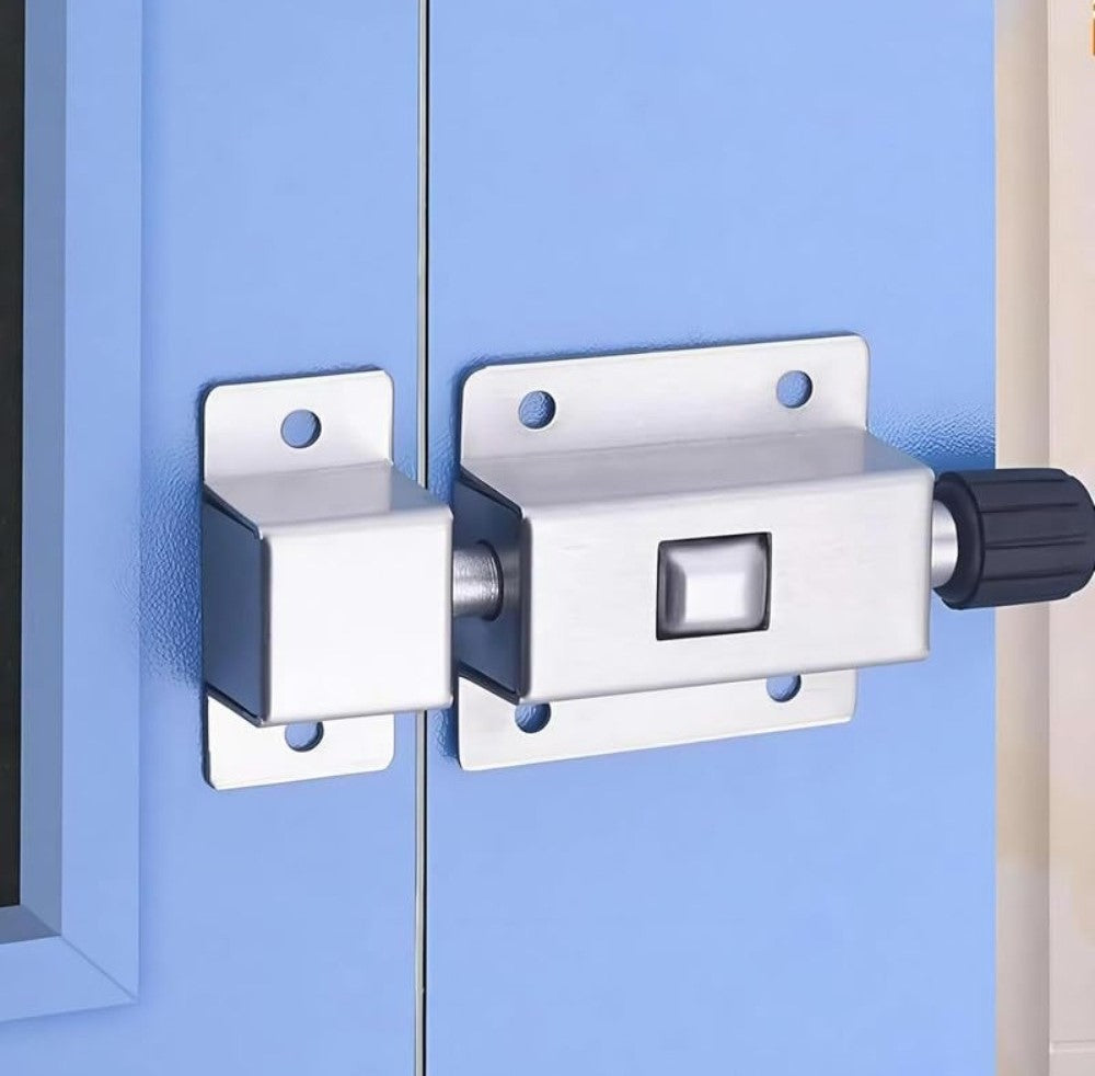 Silver stainless steel mini door spring lock with automatic push knob for cabinets and small doors