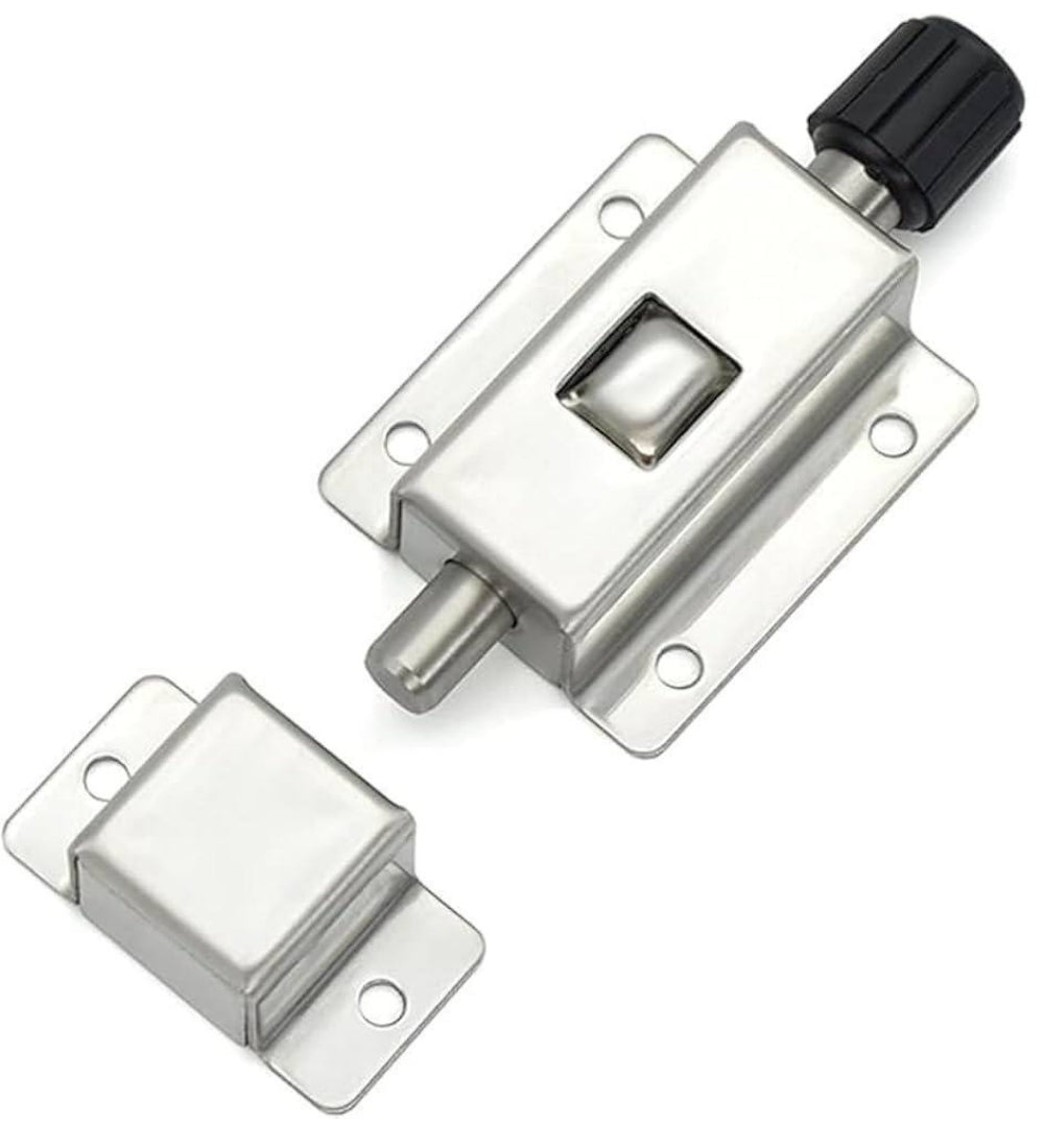Silver stainless steel mini door spring lock with automatic push knob for cabinets and small doors