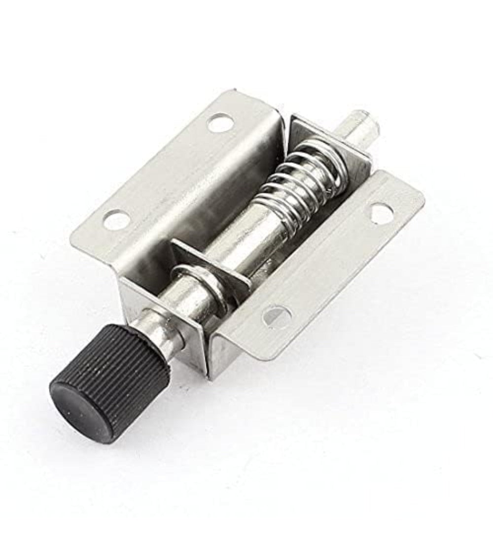 Silver stainless steel mini door spring lock with automatic push knob for cabinets and small doors