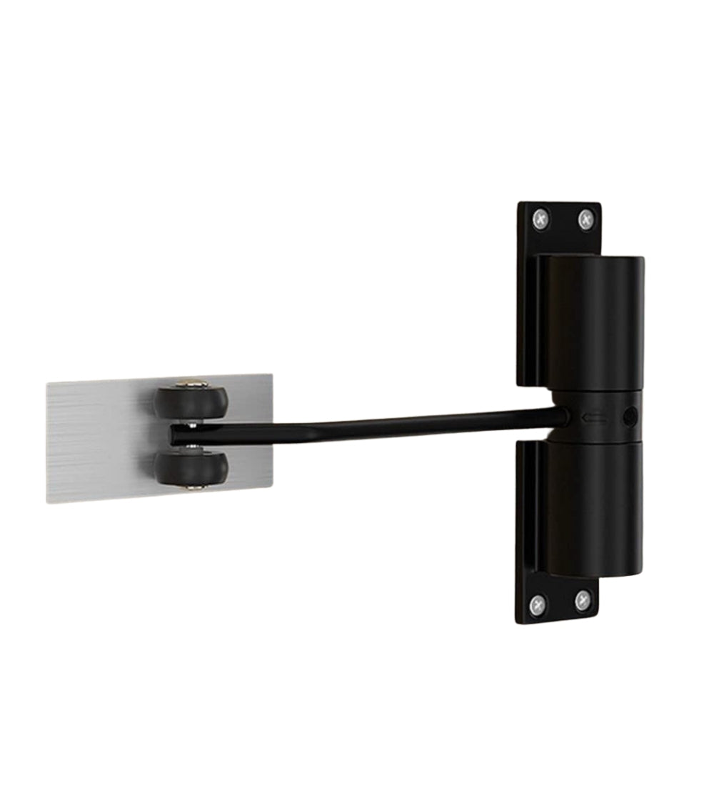 Black aluminium alloy automatic door closer for smooth, silent, and secure closing of wooden or metal doors