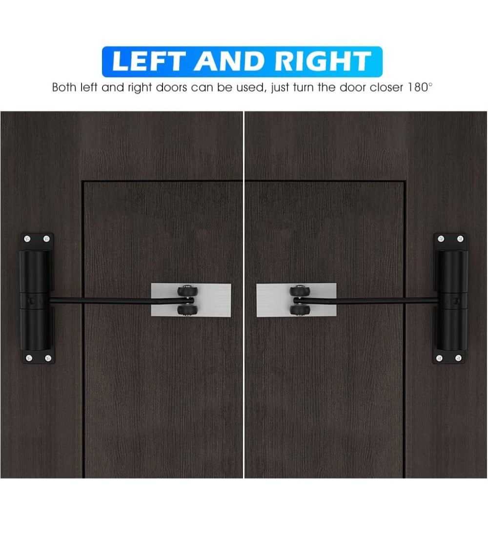 Black aluminium alloy automatic door closer for smooth, silent, and secure closing of wooden or metal doors