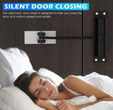 Black aluminium alloy automatic door closer for smooth, silent, and secure closing of wooden or metal doors