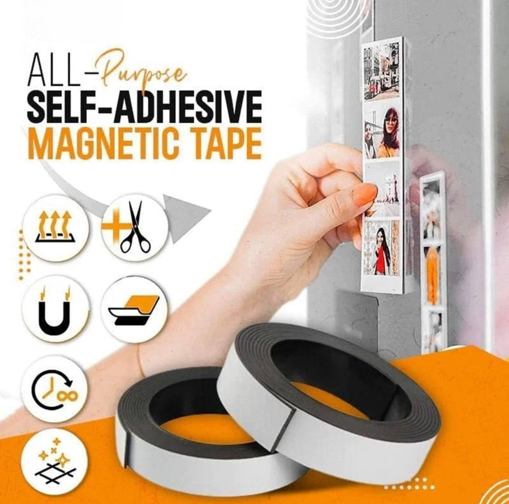Black silicone magnetic tape roll with strong adhesive backing for damage-free home and craft organization