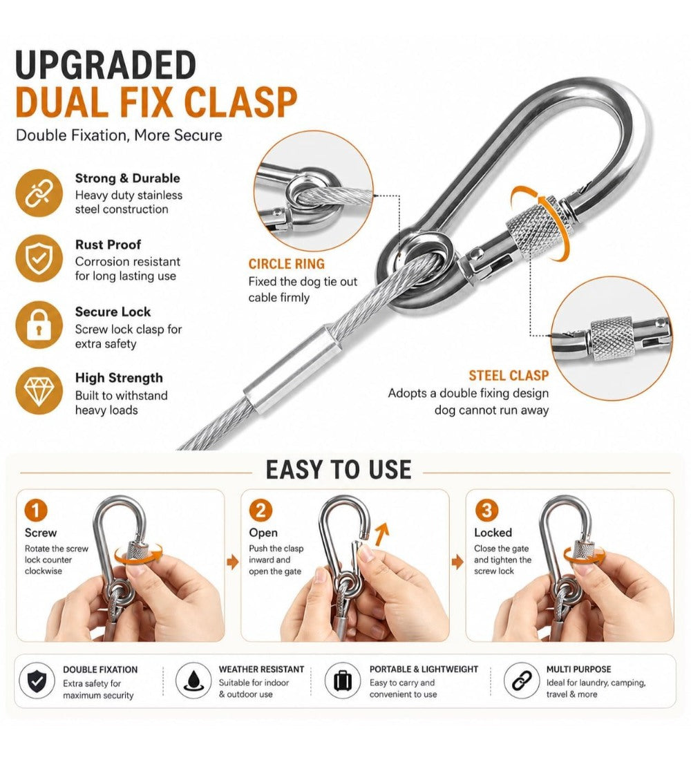 Stainless Steel Clothes Drying Rope With Hooks 10 Meter (Silver)