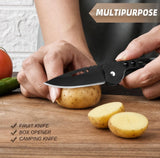 Black stainless steel pocket knife with carbon steel blade, compact and foldable utility tool