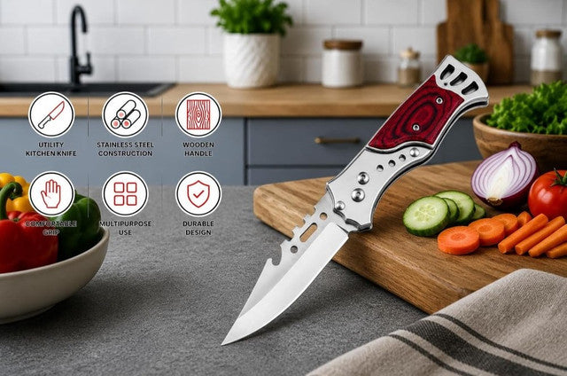 Stainless Steel, Wood Knife With Wooden Handle (Silver-Brown)
