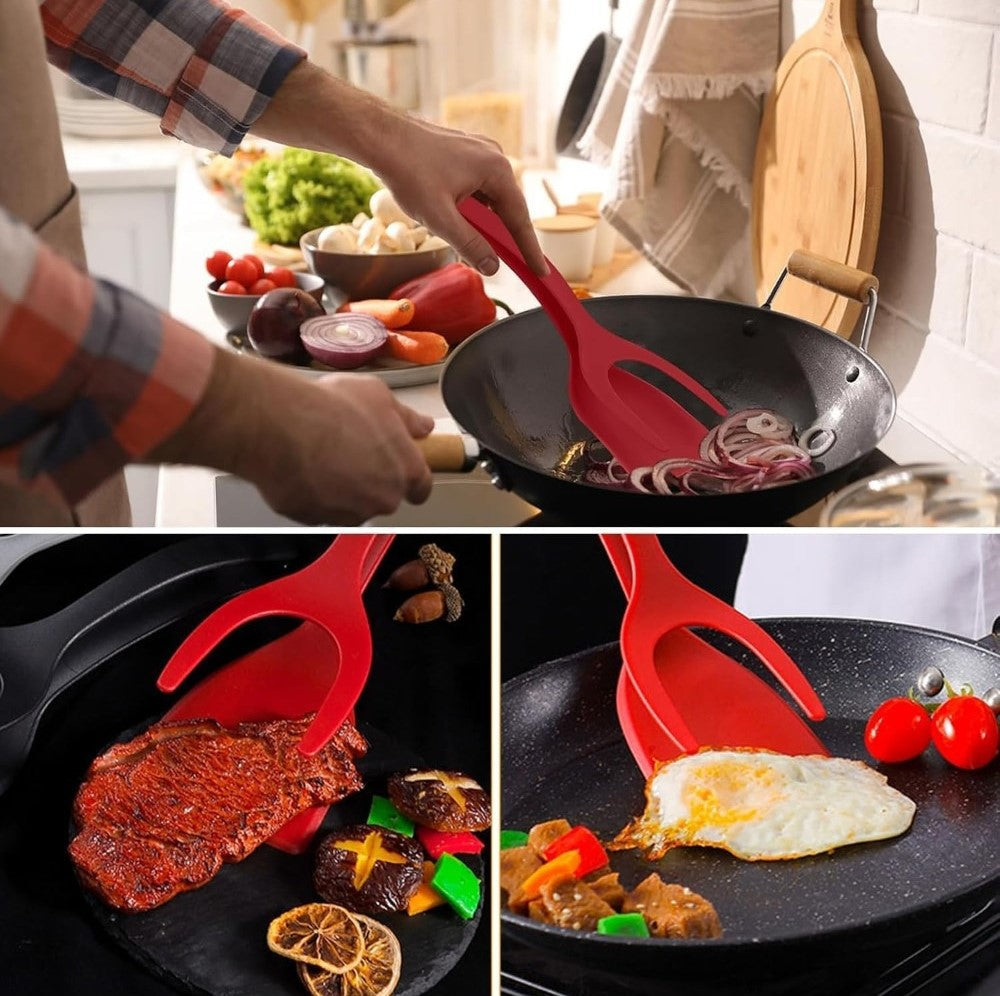 Multicolor silicone 2-in-1 kitchen spatula for flipping eggs, pancakes, and delicate foods