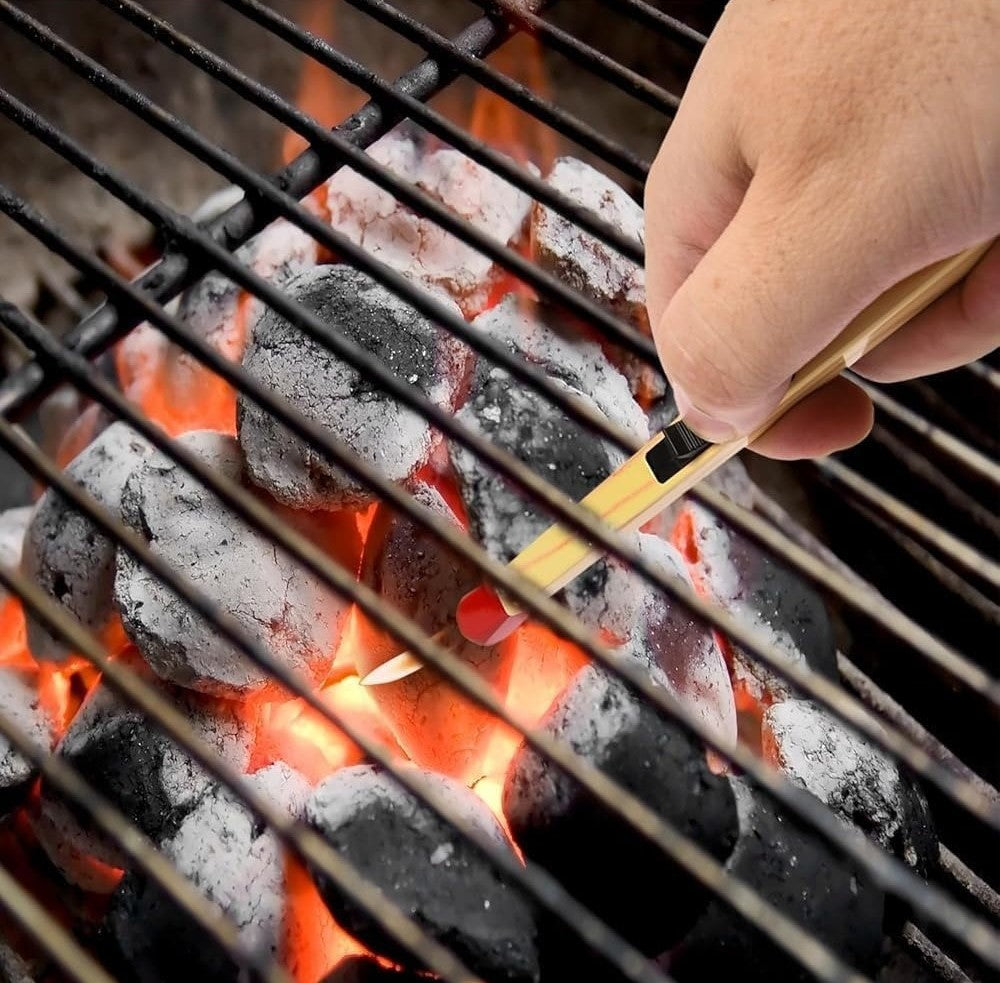 Yellow-red refillable gas match stick lighter with adjustable flame for camping and kitchen use