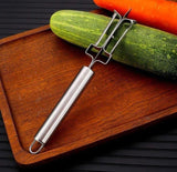 Silver stainless steel 3-in-1 vegetable peeler and bottle opener with wooden handle