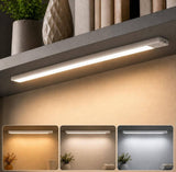 White metal wireless under cabinet light with USB rechargeable battery and three adjustable light modes