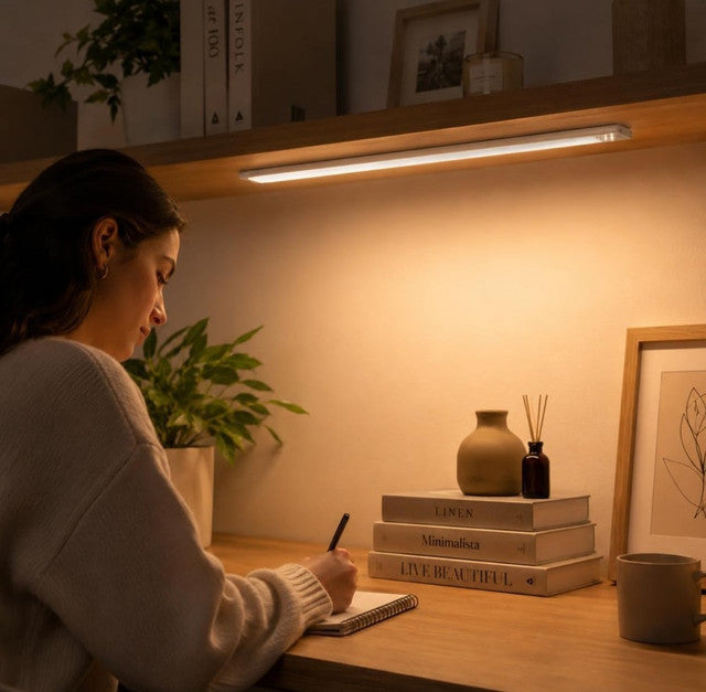 White metal wireless under cabinet light with USB rechargeable battery and three adjustable light modes