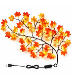 Multicolor plastic and copper maple leaf tree light with warm LED bulbs, USB powered and flexible for decoration