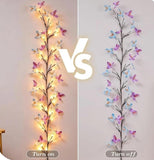 Multicolor plastic butterfly vine wall light with 48 warm white LEDs, USB powered decorative accent