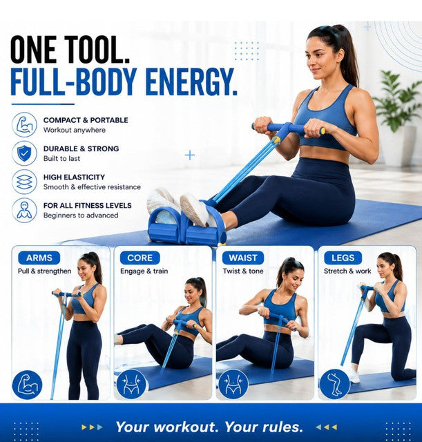 Blue natural rubber resistance band for full body strength and flexibility training