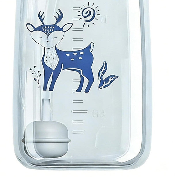 Clear plastic hands-free feeding bottle with anti-colic design and adjustable fast flow straw for toddlers