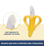Yellow food-grade silicone banana teether and infant toothbrush for soothing gums and promoting oral hygiene