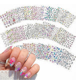 Multicolor self-adhesive nail art stickers featuring floral, daisy, and decorative designs for DIY nail decoration