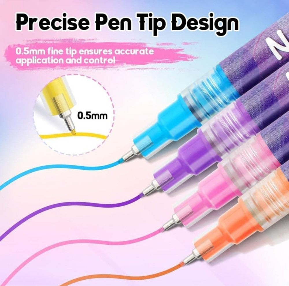 Multicolor plastic nail art maker pen set with 12 vibrant colors for detailed nail designs and crafts