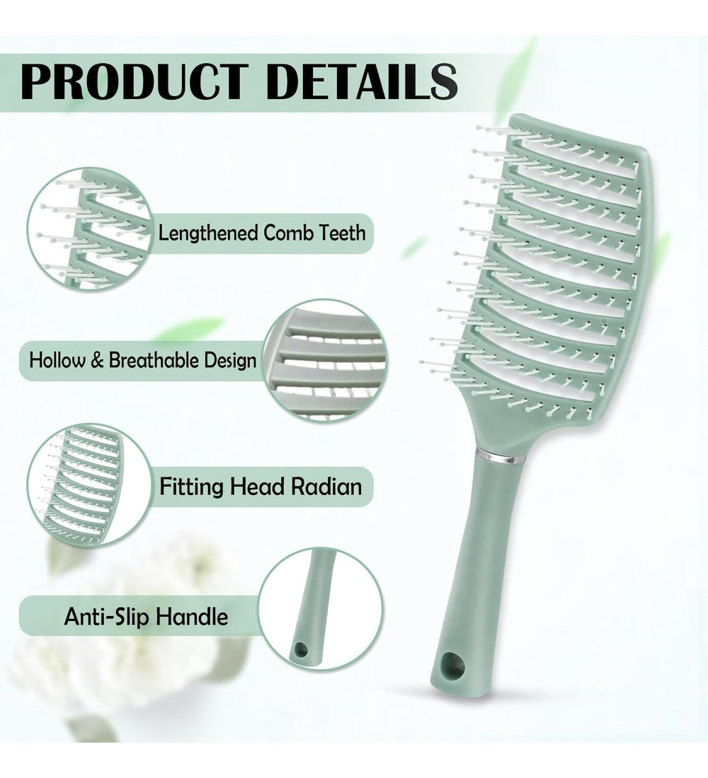 Multicolor plastic detangling hair brush with vented design for wet or dry hair grooming