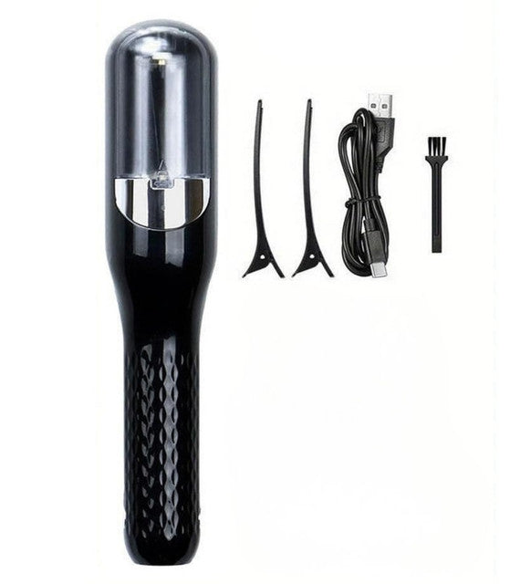 Black stainless steel cordless 2-in-1 hair trimmer and split end remover for professional at-home hair care