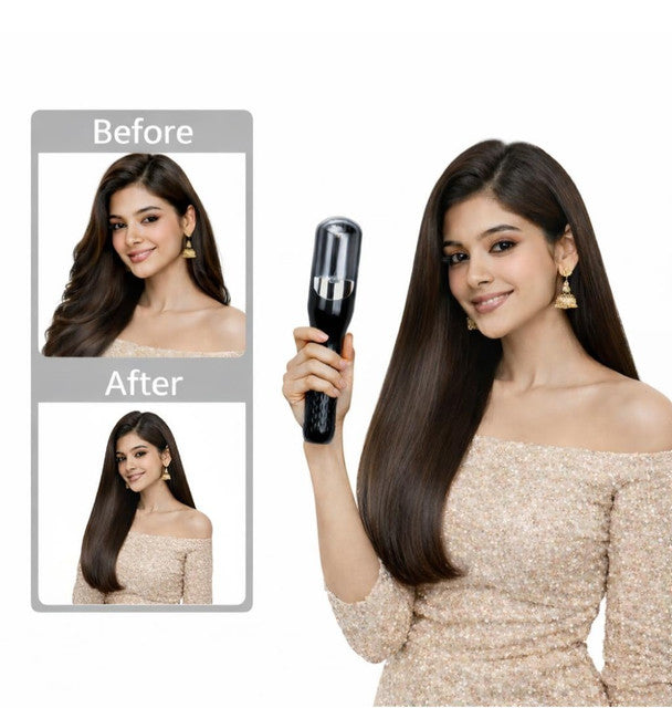 Black stainless steel cordless 2-in-1 hair trimmer and split end remover for professional at-home hair care