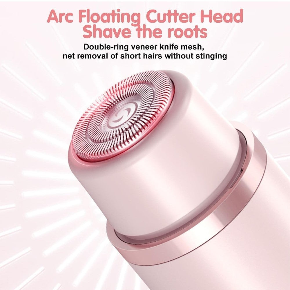 Pink plastic and stainless steel dual head electric shaver for complete body, face, and bikini grooming