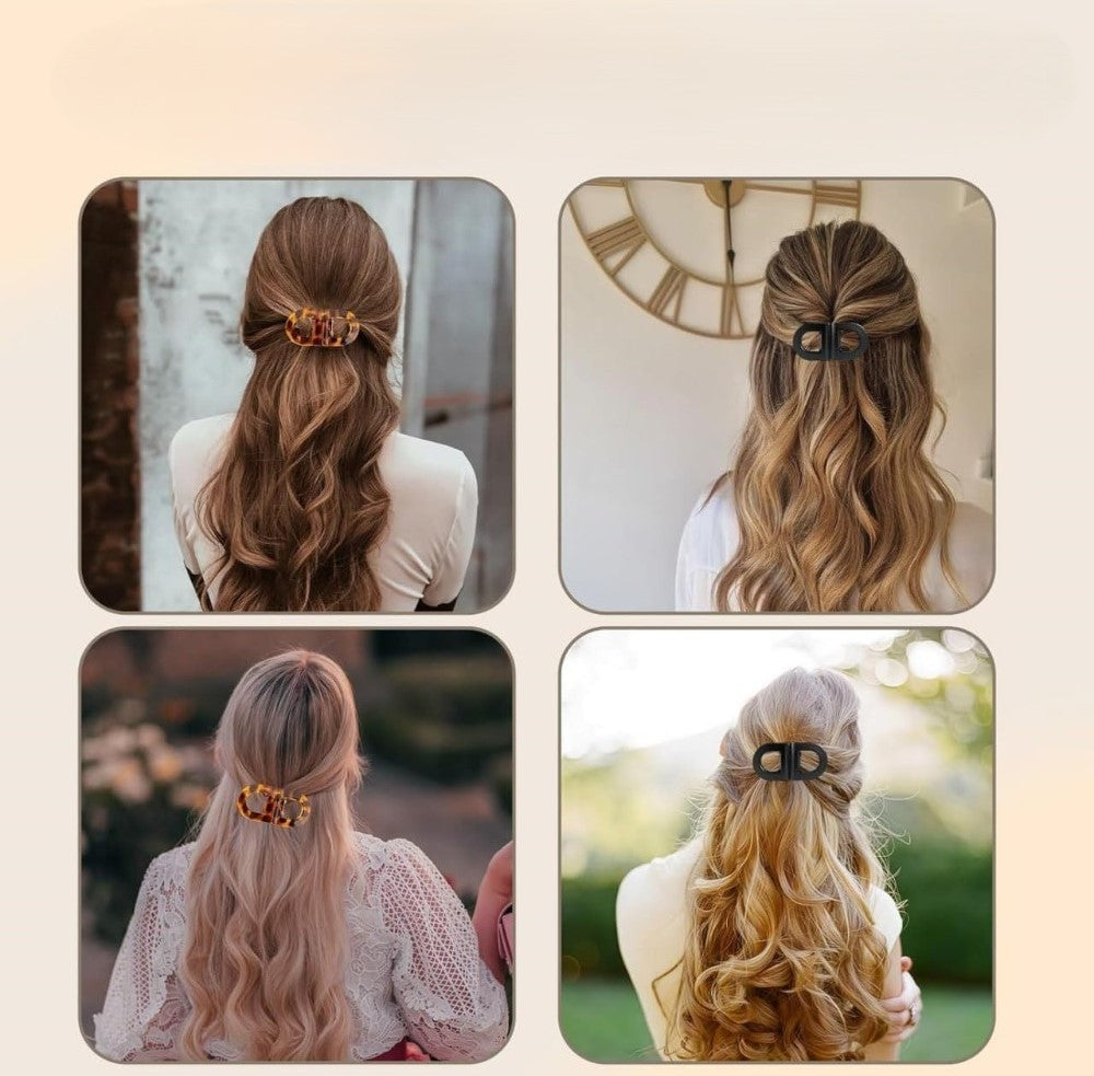 Multicolor plastic magnetic hair clip with elegant oval tortoise print design for securing ponytails and half-up styles