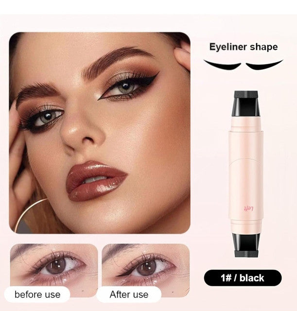 Pink and black dual-purpose winged eyeliner stamp and liquid liner pen for dramatic and natural eye makeup