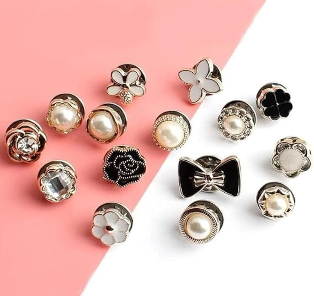 Multicolor metal brooch pin pack of 20, featuring faux pearls and crystals for clothing repair and decoration