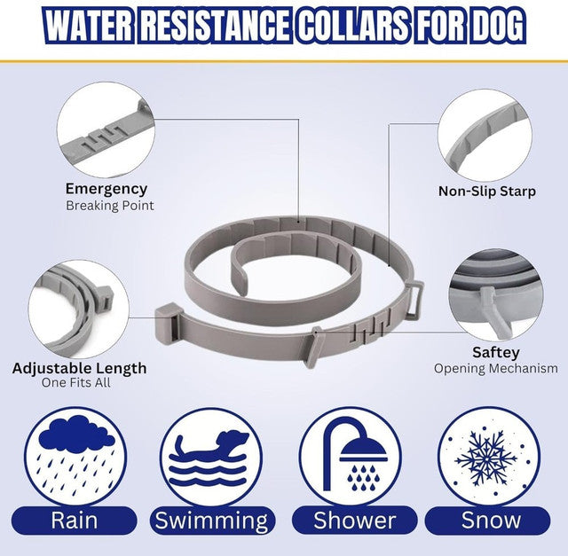 Grey silicone dog flea collar providing long-lasting, waterproof protection against ticks and fleas