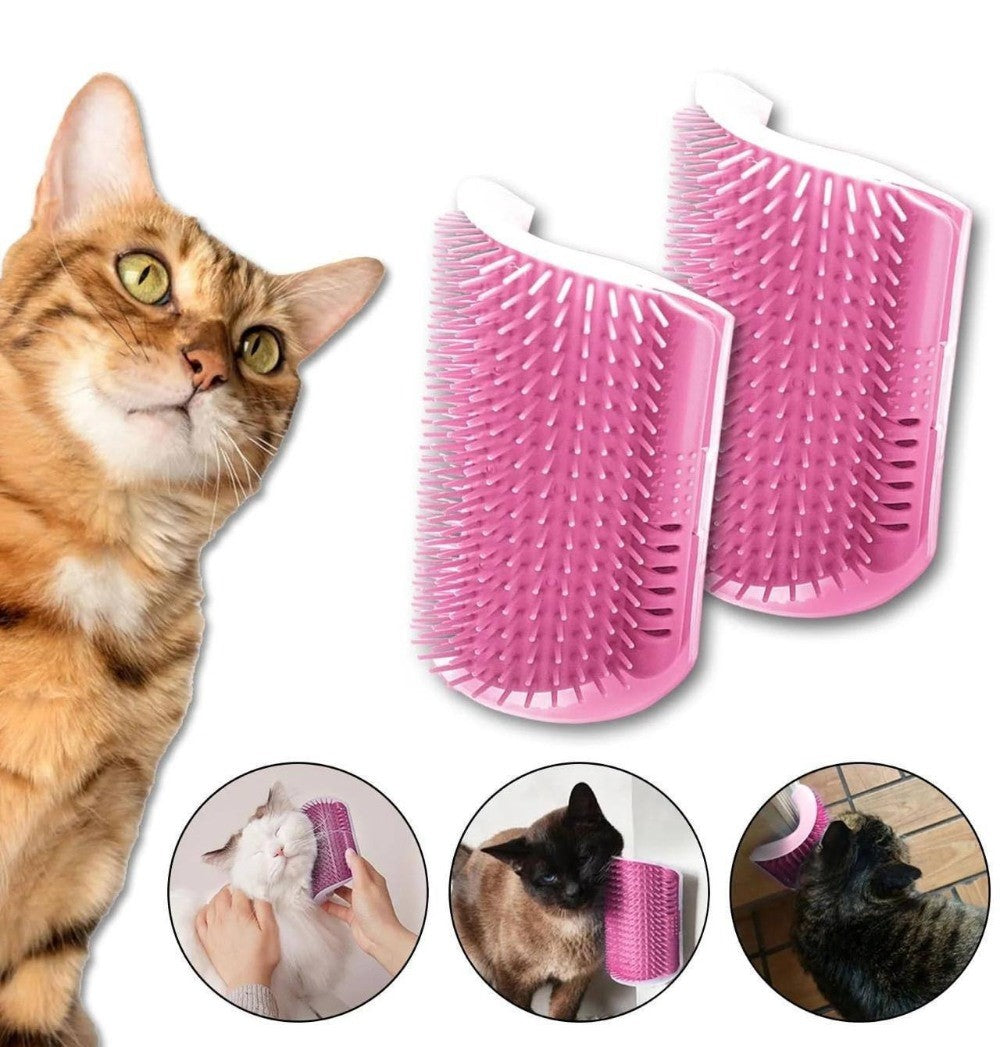 Multicolor silicone cat self-groomer station for gently removing loose fur and dirt from pets