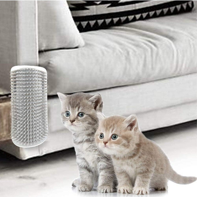Multicolor silicone cat self-groomer station for gently removing loose fur and dirt from pets