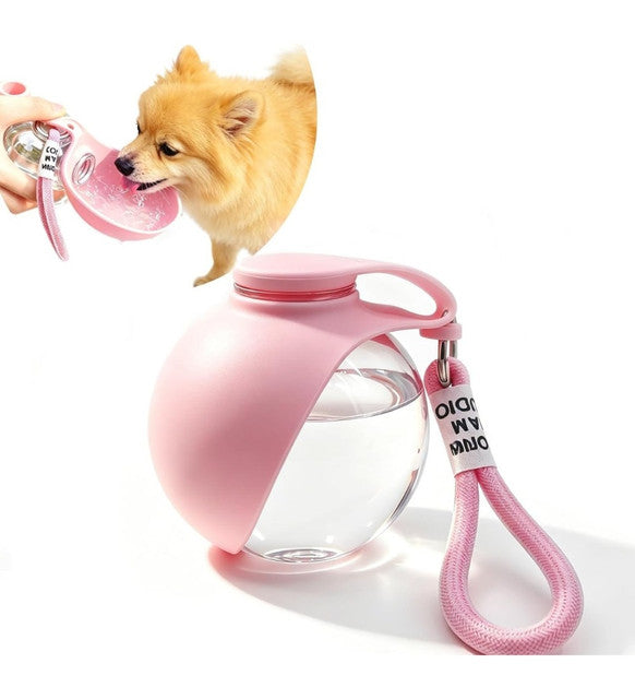 Pink plastic and silicone dog water dispenser with leak-proof gravity feed system for pets