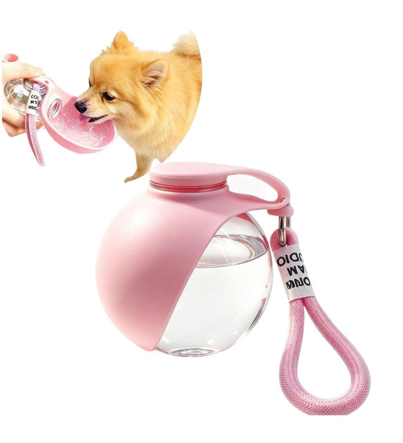 Pink plastic and silicone dog water dispenser with leak-proof gravity feed system for pets
