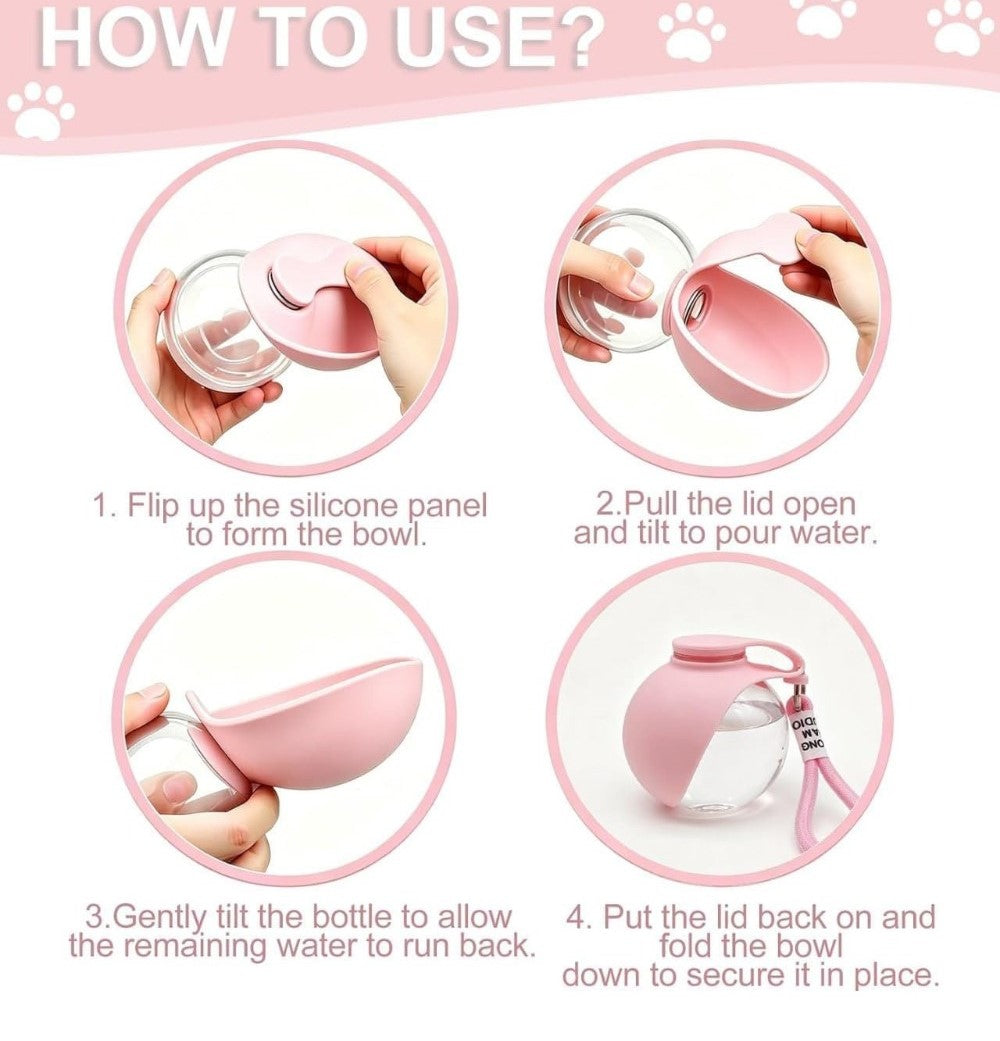 Pink plastic and silicone dog water dispenser with leak-proof gravity feed system for pets