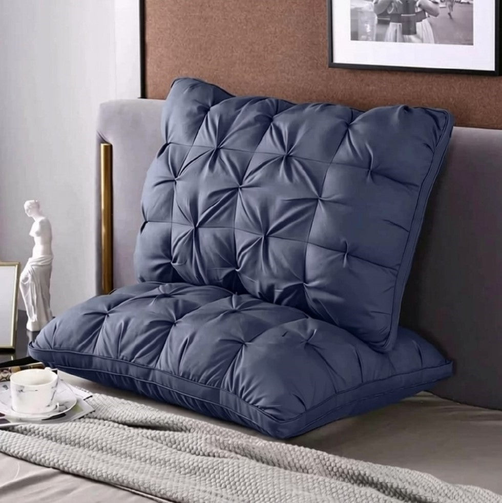 Blue feather-style luxury hotel bed pillow with down alternative filling and ergonomic support