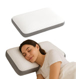 White-grey orthopedic memory foam pillow providing therapeutic support for neck and shoulder alignment