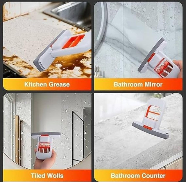 White and orange mini sponge mop squeegee for multi-surface wet and dry cleaning, ideal for small spaces
