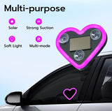 Pink heart-shaped neon car light with solar charging and multiple flashing modes for dashboard or window display
