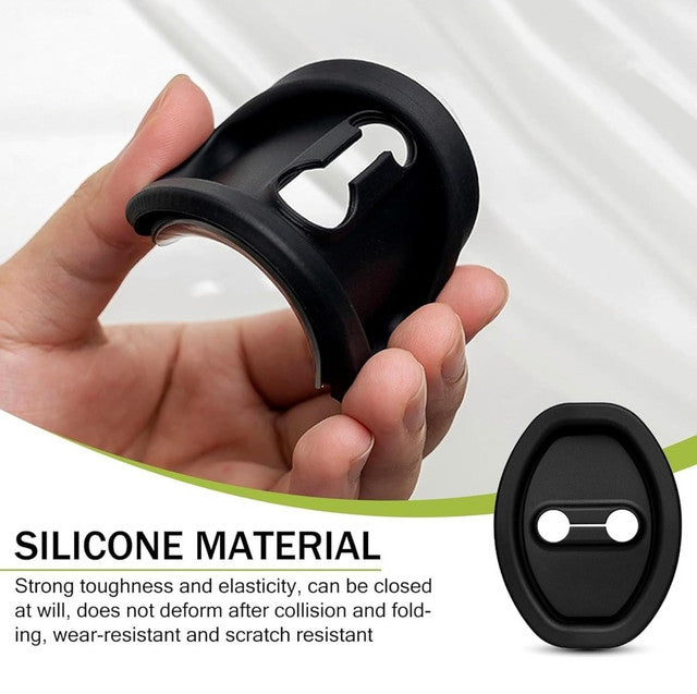 Black silicone car door lock protector set, 4 pieces, for preventing scratches and adding door guard protection