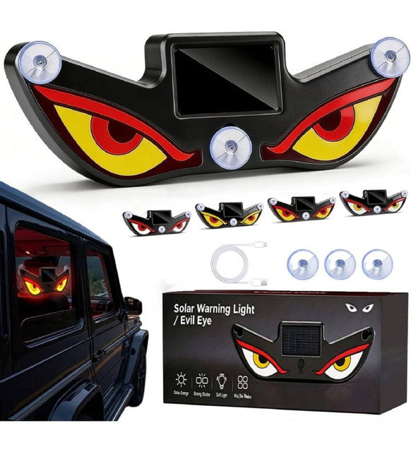 Red and yellow plastic LED devil eyes car light with solar panel for unique rear window lighting effect