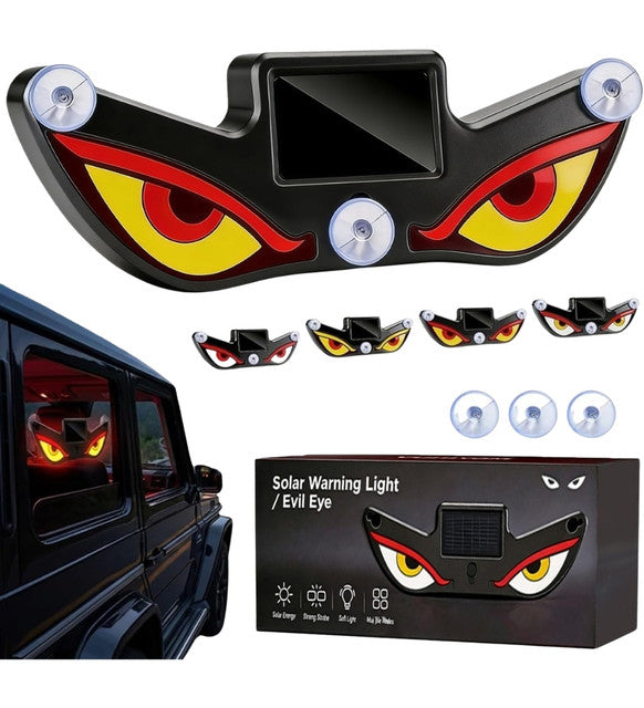 Red and yellow plastic LED devil eyes car light with solar panel for unique rear window lighting effect
