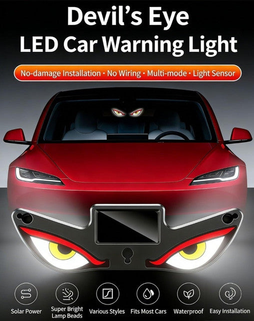 Red and yellow plastic LED devil eyes car light with solar panel for unique rear window lighting effect